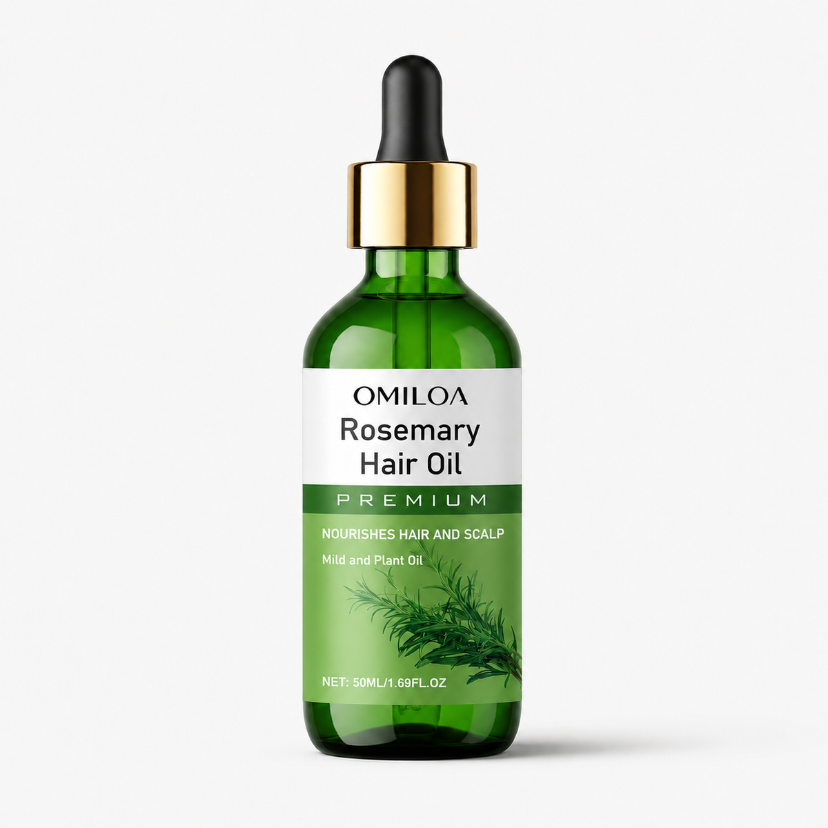 Omiloa Rosemary Hair Oil bottle with dropper applicator